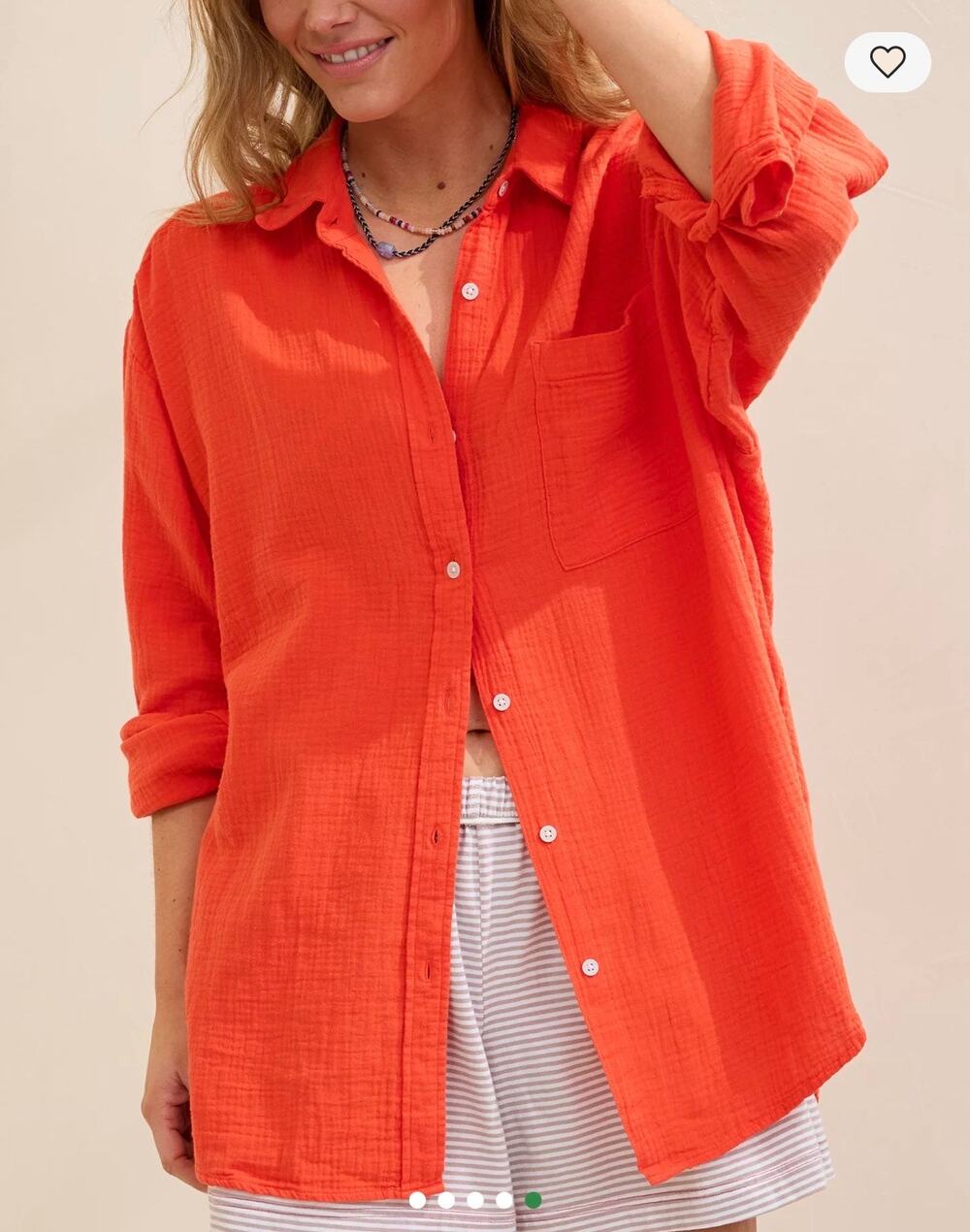 Aerie Women's Orange 100% Cotton Gauzy Day-Off Cover Up Shirt Sz M Oversized